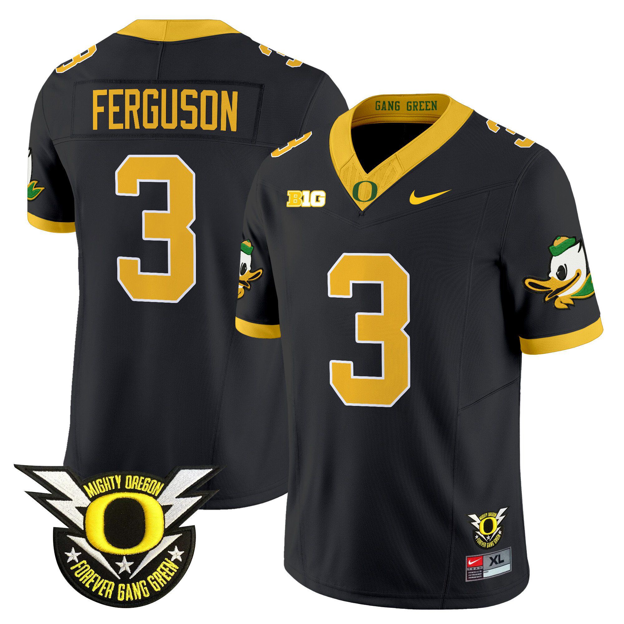 Men Oregon Ducks #3 Ferguson Black 2024 Nike Forever Gang Green & BIG Patch Vapor Limited NCAA Jersey